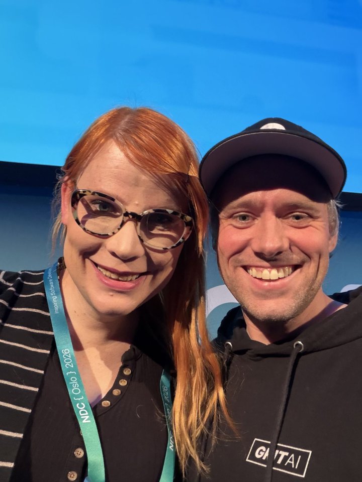 Daisy and Aleksander at NDC Oslo, and the room for his talk